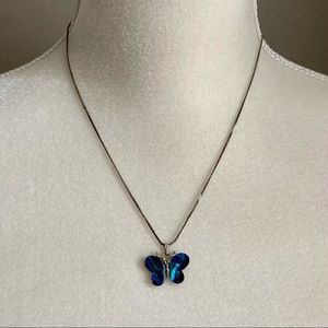 Butterfly Necklace - Blue Pearlescent Stone Wings
